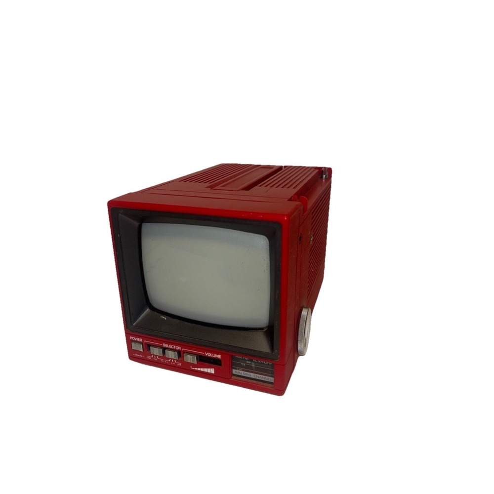 Vintage 1987 Electronics of North America Red Portable TV AM FM Radio CRT Retro - Picture 2 of 11